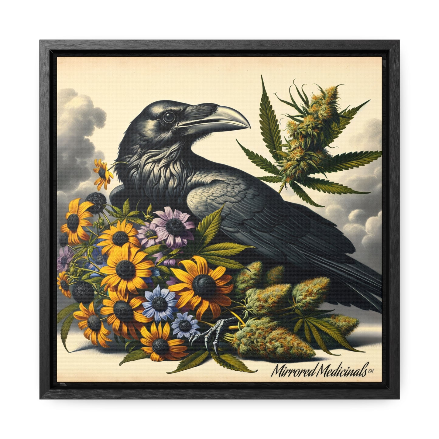 Old Line Raven 2 - Gallery Canvas Wraps, Square Frame